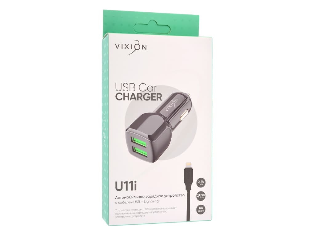 АЗУ VIXION U11i (2-USB/2.1A) + Lightning кабель 1м