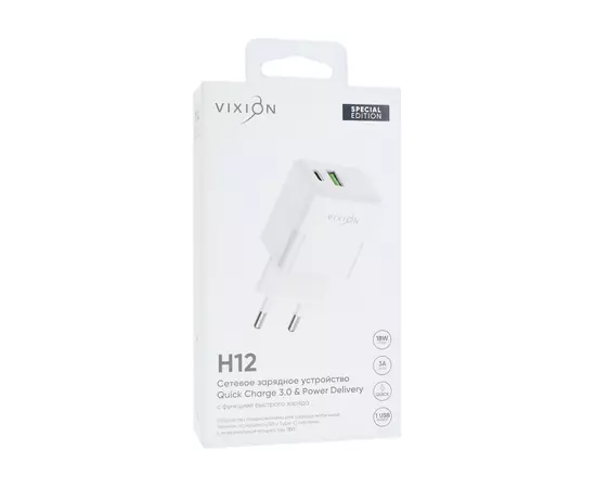СЗУ VIXION Special Edition H12 (1-USB 3A/1-Type-C Power Delivery) 18W (белый):SHOP.IT-PC
